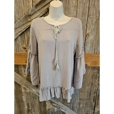 Southern stitch peasant style tunic puff sleeves cactus theme embroidered small