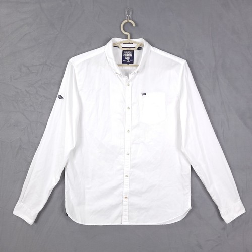 Superdry Button Down Hemd Herren 2XL Weiß Kragen Langarm Ultimate Bedford