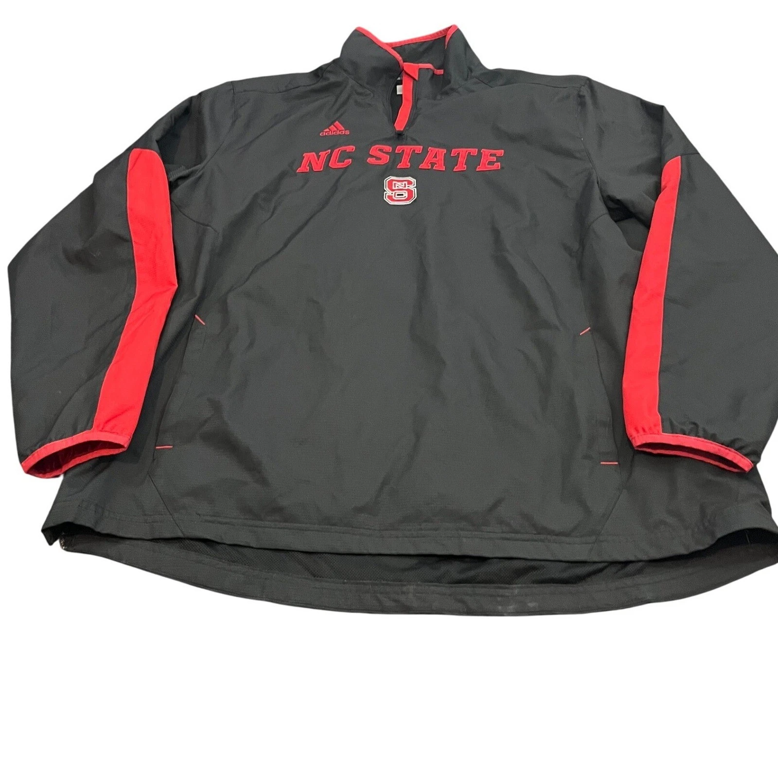 Adidas NC State Pullover Mens 2XL Black Red 1/4 Zip Windbreaker Jacket