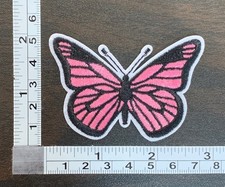 Pink  Black Butterfly Embroidered Iron On Patch