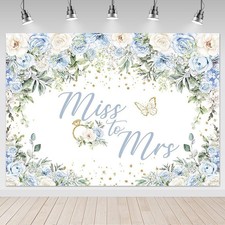 7x5 ft Blue Miss to Mrs Backdrop Floral Bridal Shower Party Decorations