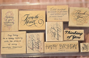 Stampin' Up! Wood Mounted Rubber Stamps Lot, Words & Phrases Special Occasions