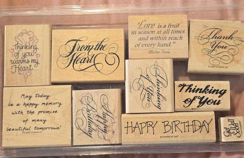 Stampin' Up! Wood Mounted Rubber Stamps Lot, Words & Phrases Special Occasions