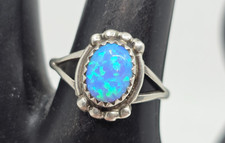 Navajo Native American Sterling Silver Opal Ring Size 8.5