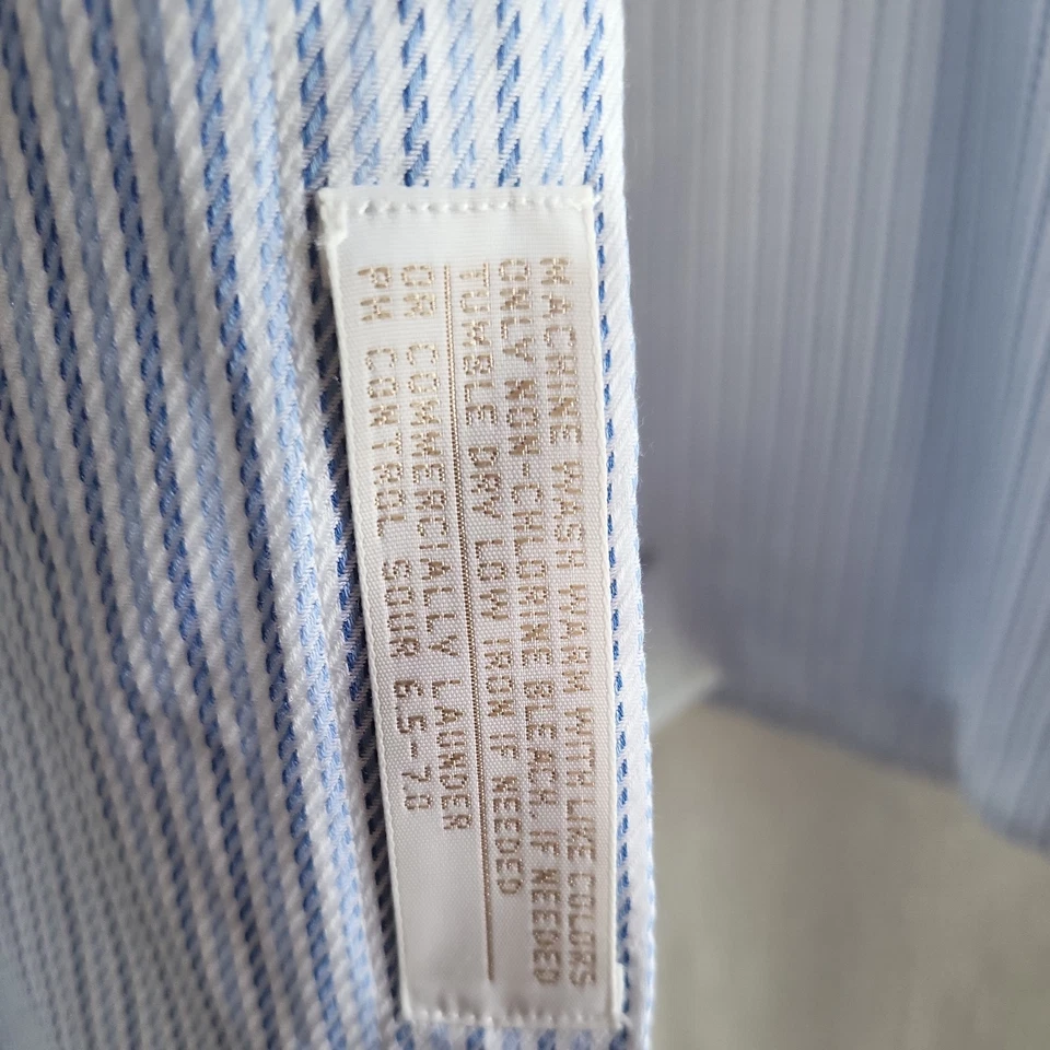 John Nordstrom Shirt Men 16-32 White/Blue Stripped Long Sleeve Dress Slim - Image 3 of 4