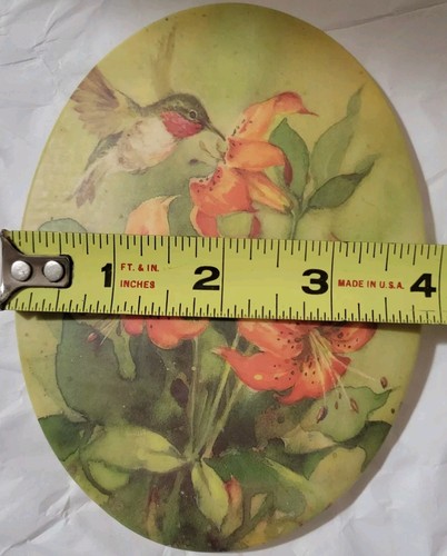 VTG Oval Hummingbird Tiger Lilly Resin Chalkware? Wall Plaque Wall Art Shelf Art - Picture 8 of 8
