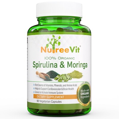 100% PURE ORGANIC SUPERFOOD - SPIRULINA & MORINGA VEEGGIE CAPSULES (500mg)