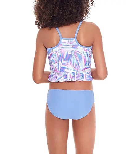 GLITTER BEACH Big Girls Tankini Set with Peplum, 2 Piece Blue Size 7 - Picture 3 of 3