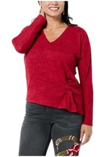 DG2 by Diane Gilman Dolman Slv Twist Front Knit Asymmetric Top Red