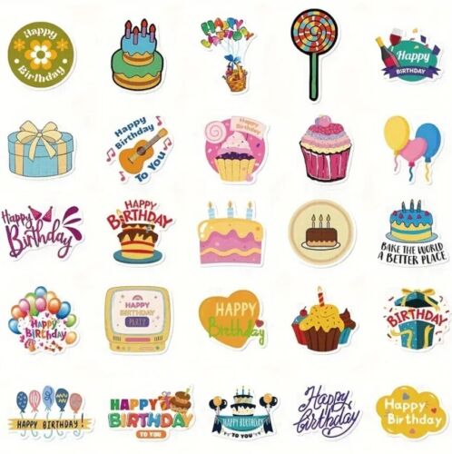 Happy Birthday Stickers Assorted Designs for Card Decorating & Gifts-50 Pcs - Picture 3 of 4