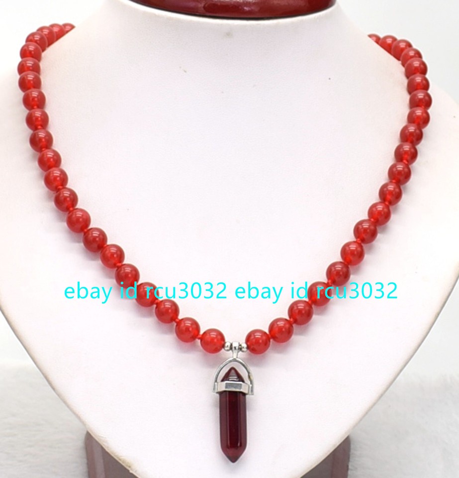 NATURAL RED JADE ROUND BEADS PENDANTS &amp; TIBET SILVER NECKLACE
