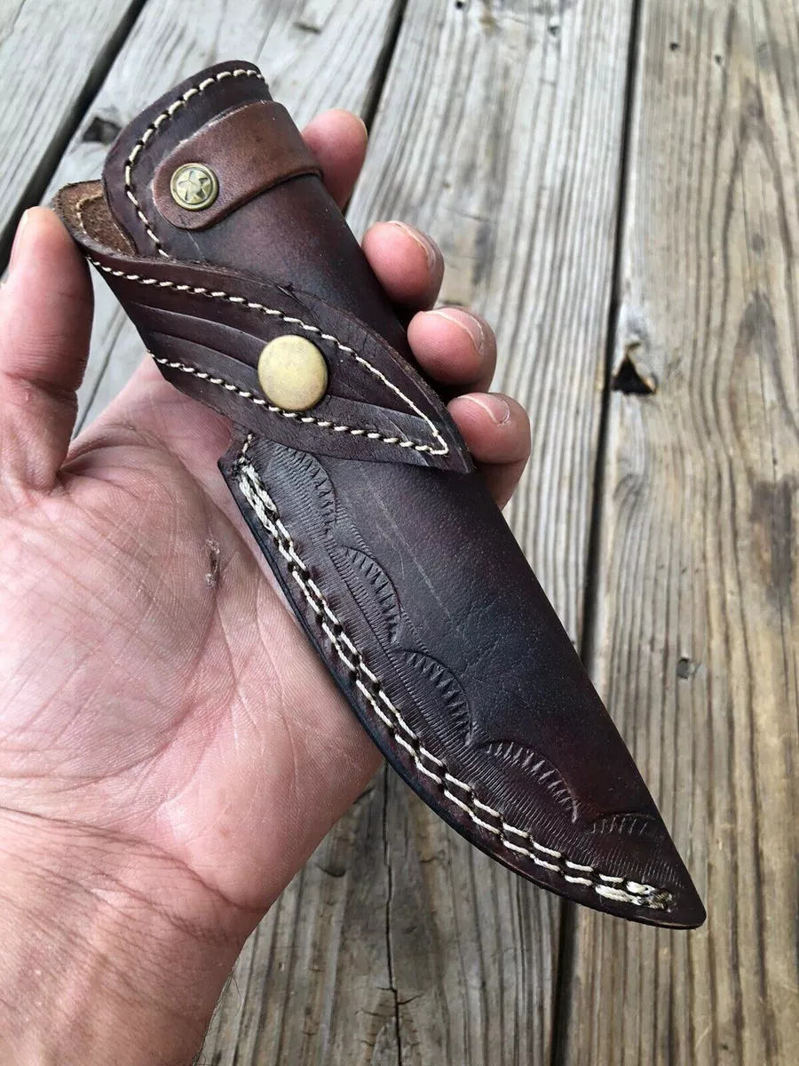 GENUINE LEATHER ENGRAVED CUSTOM HANDMADE SHEATH FOR FIXED BLADE KNIFE /  HOLSTER