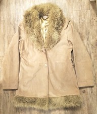 Vintage Charlotte Russe Women's Sz L Suede 100% Leather, Fur Trim Coat