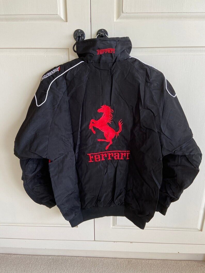 Vintage Black Ferrari F1 Racing Embroidery Jacket UPS Shell Vintage Black Ferrari F1 Racing Embroidery Jacket UPS Shell