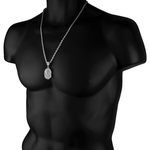 Silver Plated Hip Hop Style Ape Pendant Cubic Zirconia 24" Rope Chain Necklace - Picture 5 of 5