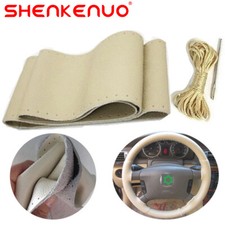 Leather Car Steering Wheel Cover Needle Thread Anti-slip Beige For Honda Odyssey