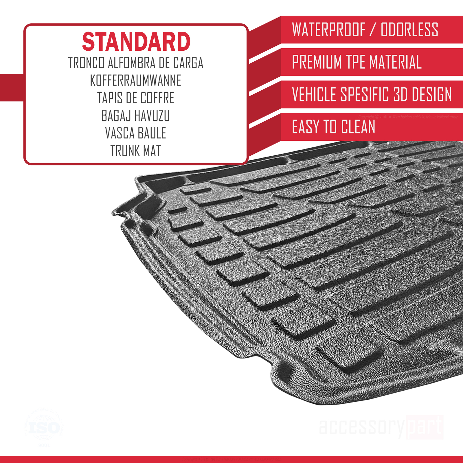 Tapis de coffre étanche pour Volkswagen B8 berline avec rebords antidérapants