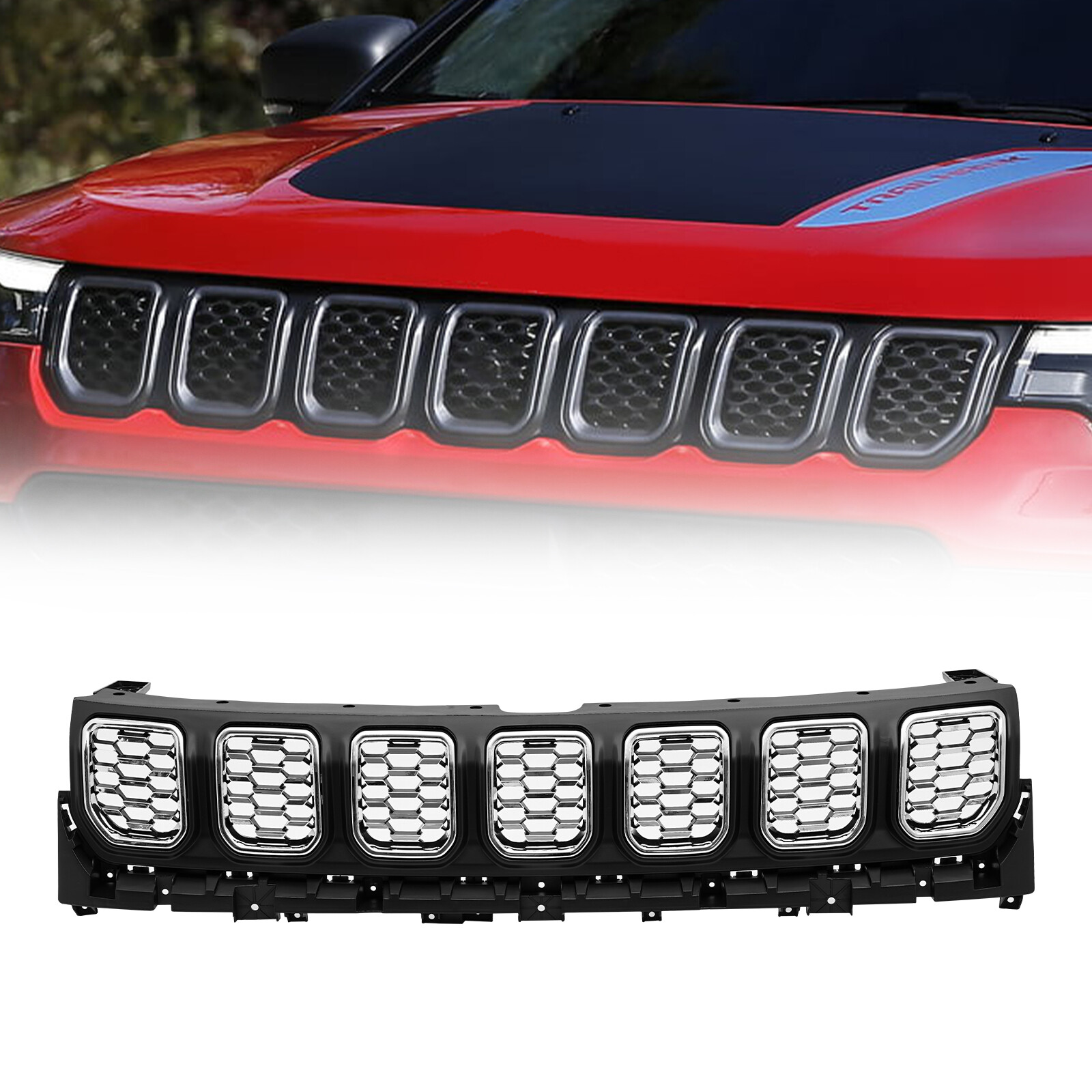 2022-2023 Jeep Compass Front Upper Bumper Grille Assembly - Chrome Finish