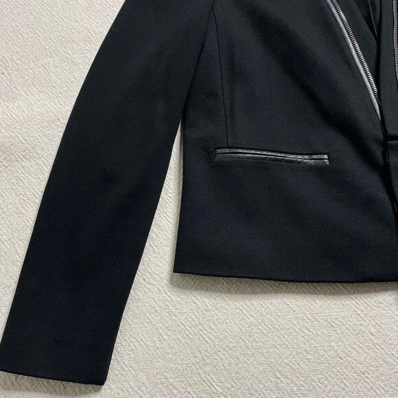Rebecca Taylor Women Black Zipper & Leather Trim Blazer 6 - Image 3 of 4