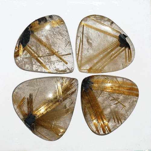 4 Pcs Natural Hematite Star Golden Rutile Quartz 18-21mm Pear Cabochon Gemstones - Picture 2 of 13