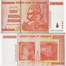 Zimbabwe 50 Billion 50,000,000,000 Dollars 2008, aUNC / UNC, P-87, Prefix AB