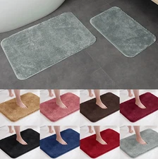 New Large 2 Piece Microfiber Super Soft Thick Plush Bath Mat Set Solid Colors