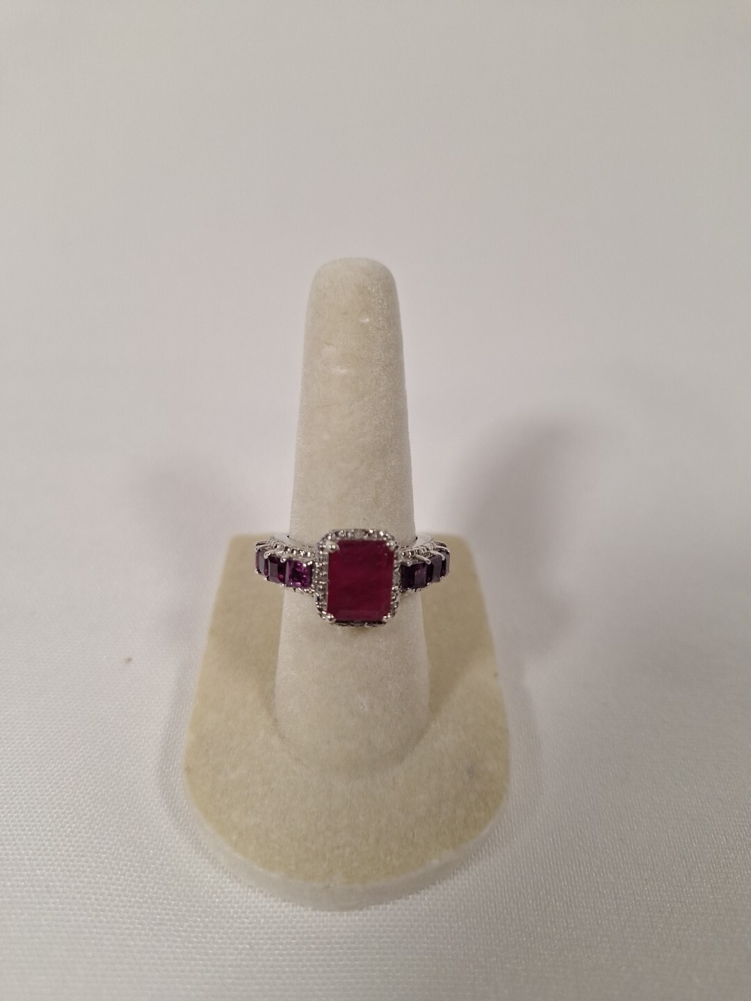 Sterling Silver Ring With Large Simulated Ruby  S… - image 2