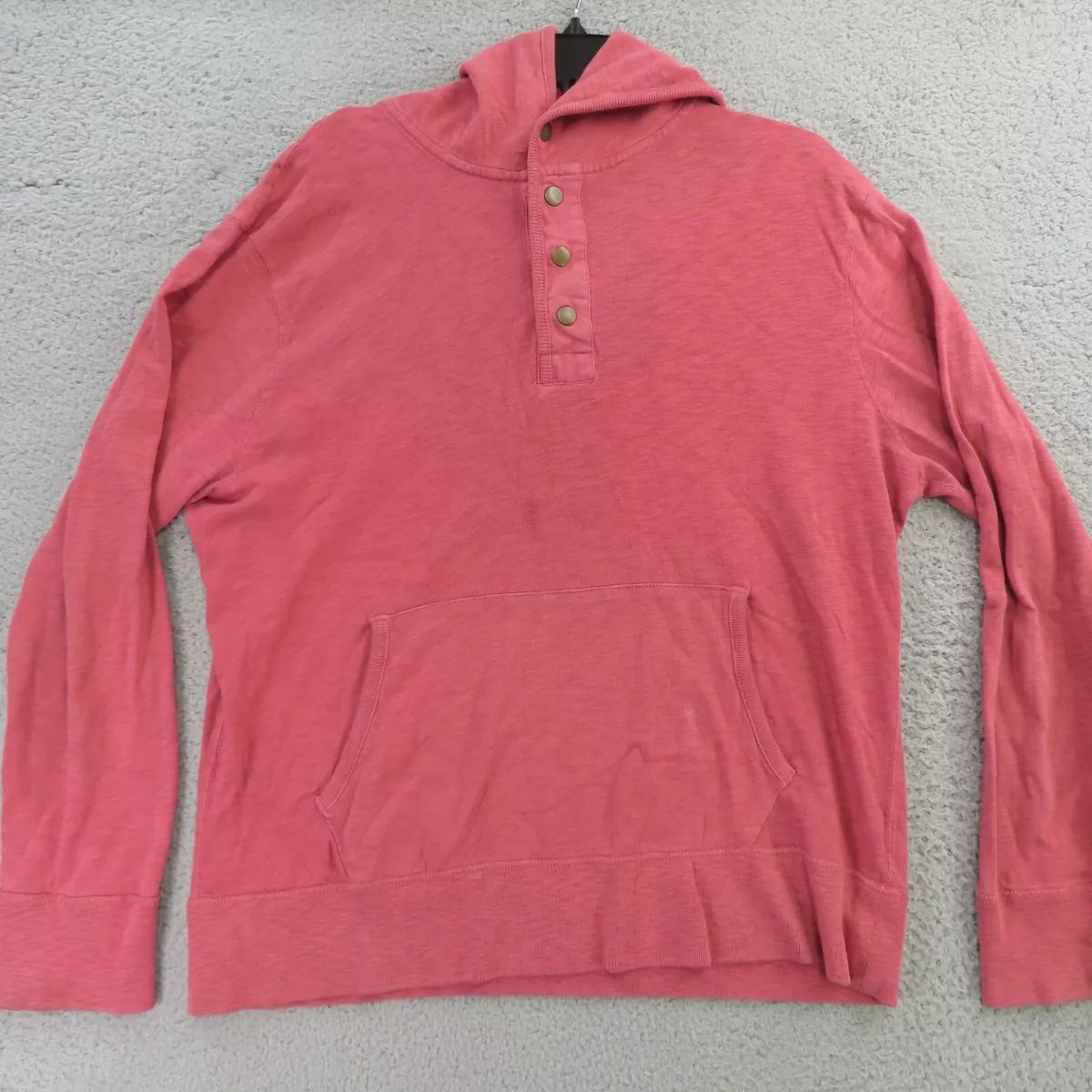 J Crew Sweatshirt Mens Large Red Pink Hoodie Pullover Snap Up Pockets