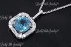 14k  White Gold  Natural Blue Zircon Diamond Pendant 5.81 ct  Baguette diamond — photo 3
