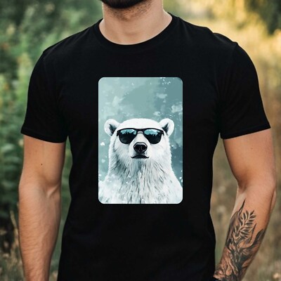 Mens Polar Bear Sunglasses Print Cotton T-Shirt Size XS to 5XL