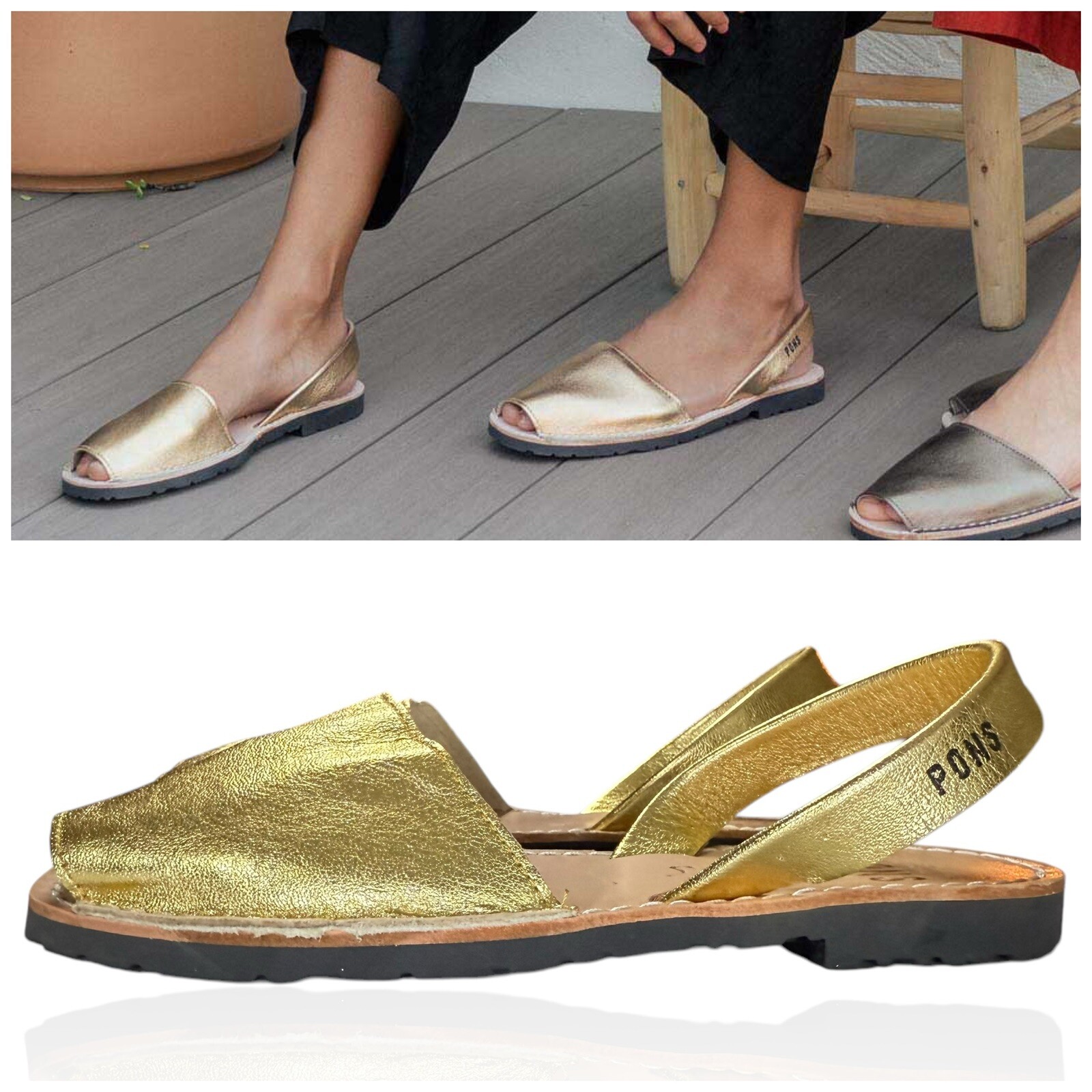 New Pons Avarcas Sandals Women’s Size 7 Gold Leather Classic Style Menorca Shoes