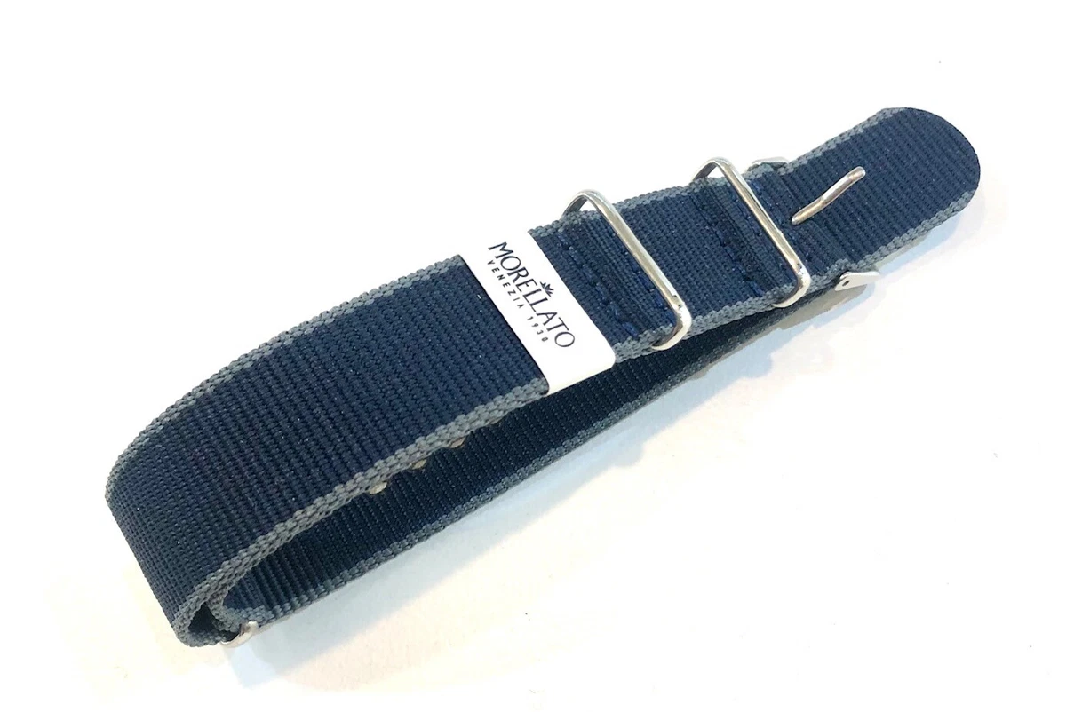 Cinturino orologio Morellato tessuto nylon militare blu grigio 18