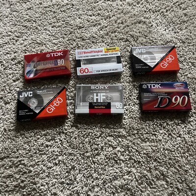 Lot Of 6 Sealed Blank Audio Cassette Tapes Sony JVC TDK 60-90 Minute Duration