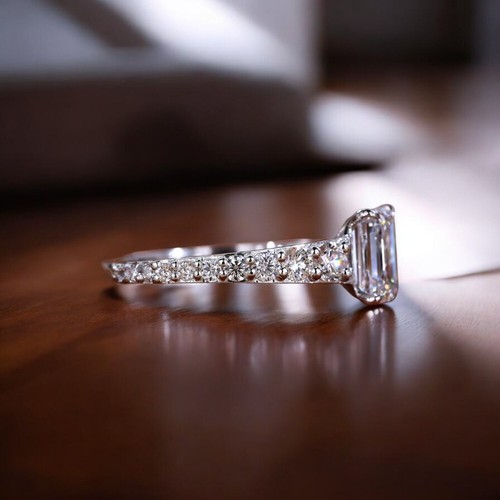IGI Certified Platinum 1.65 Ct Lab Created Emerald Cut Diamond Ring - Picture 6 of 15