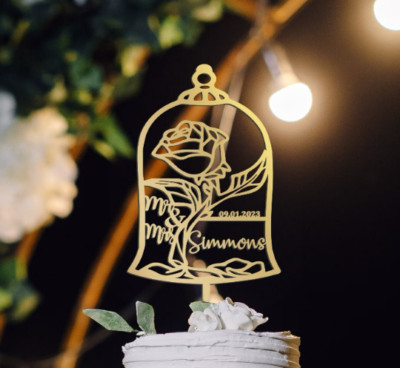Mr Mrs cake topper for wedding, Enchanted Rose wedding Cake Topper, Rose name