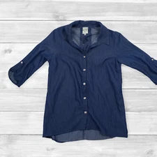 Naïf Women's Blue Chambray Button Up Top- Size Small