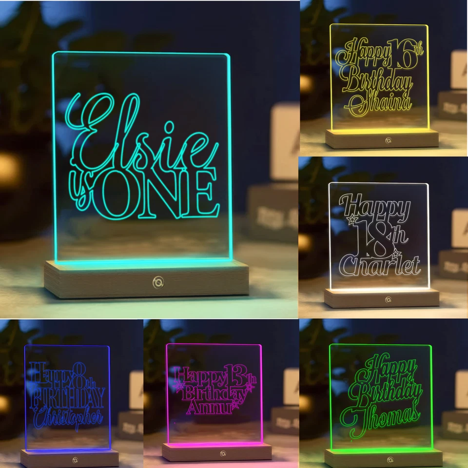 ACROCART Personalised Acrylic Cake Topper 7 Colors LED Light Up Birthday Party Cake Decor