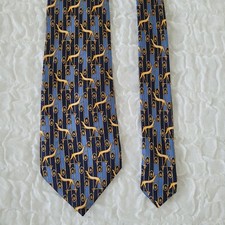 Lanvin Neck Tie Silk Pharaoh Egyptian Hounds Dog Pattern Golden Navy Blue Rare