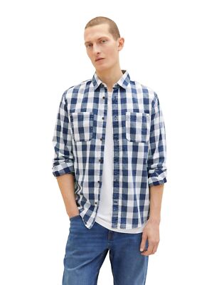 Tom Tailor Herren Langarm Hemd INDIGO CHECK - Regular Fit S M L XL XXL 3XL