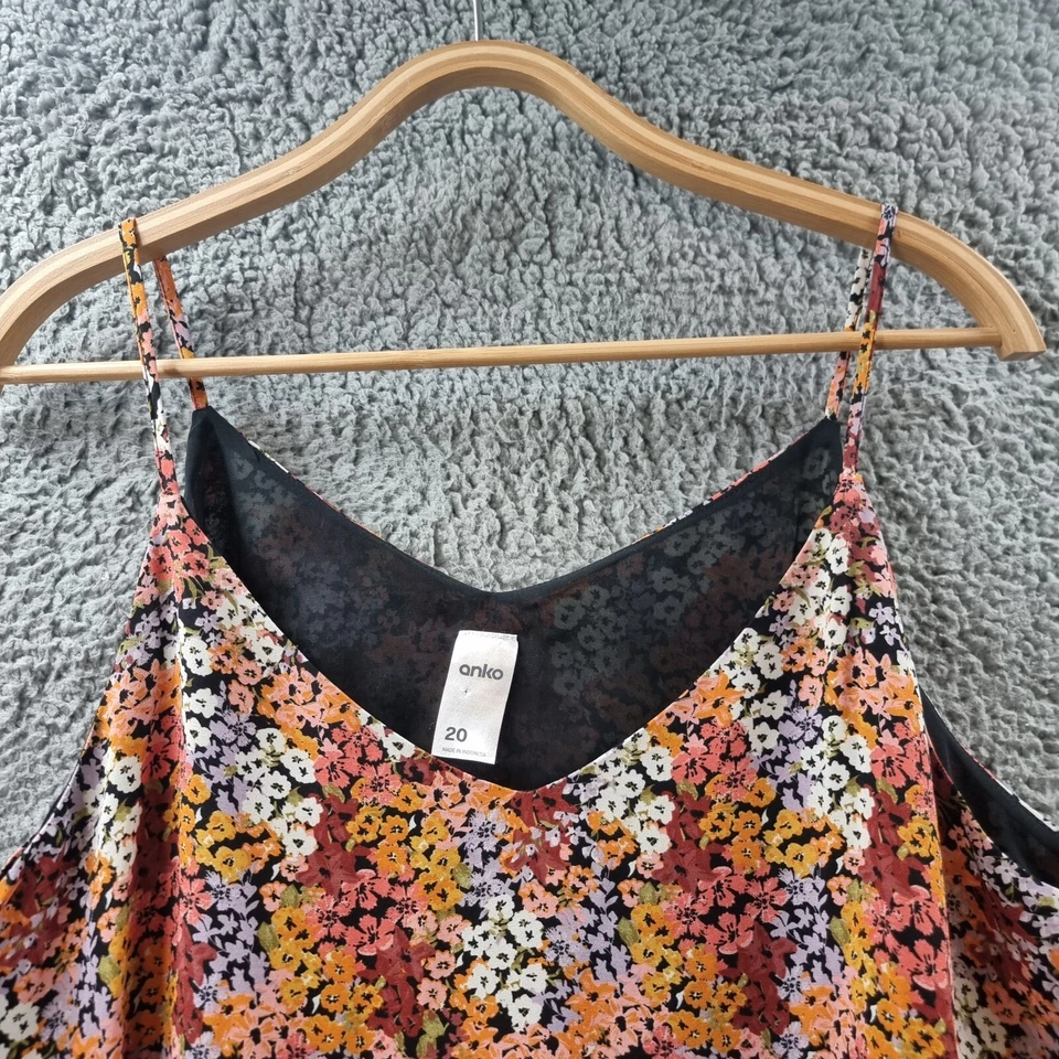 ANKO Womens Tank Top Size 20 Orange Floral Sleeveless V-neck Casual - Image 4 of 4