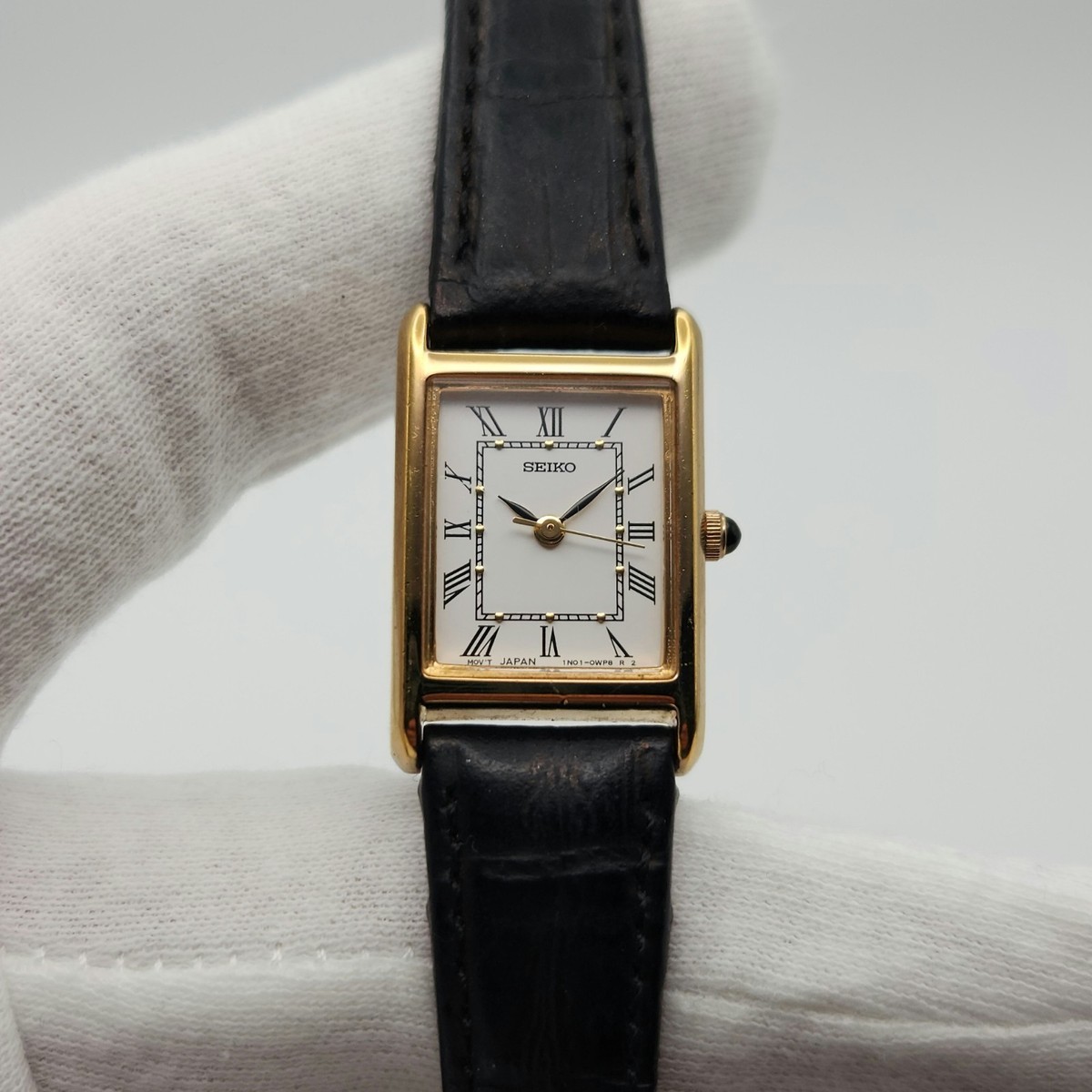 Seiko Ladies Tank-Style Gold Tone w/ Roman Numerals Quartz Watch
