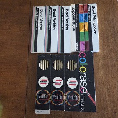 Vtg Art Supplies 9 Boxes Colored Pencils Prismacolor, Col-erase, Verithin Eagle