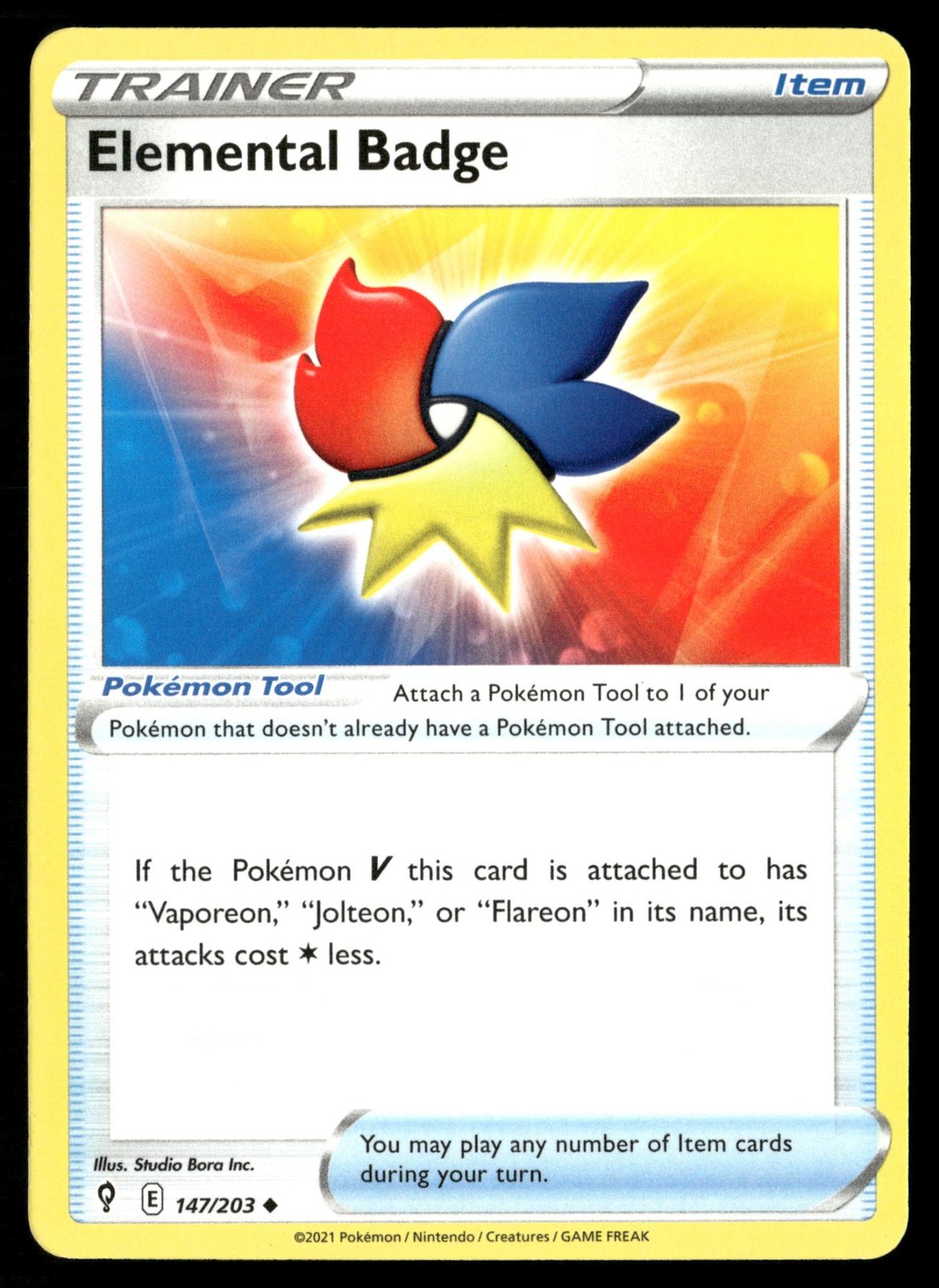Elemental Badge 147/203 Uncommon Evolving Skies Pokemon Near Mint