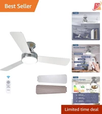 Ceiling Fan with Lights 42 Inch Nickel Remote Dimmable Quiet Indoor Outdoor
