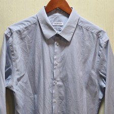 Calvin Klein Shirt Mens Large Blue Check Slim Fit Non Iron Stretch Dress
