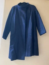 A.P.C. Woman Navy Stand Collar Long Coat Limited Edition Style Refined Minimalis