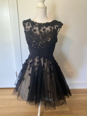 black floral applique dress Floral Appliqué Strapless Dress - Black main image 1