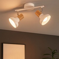 Deckenleuchte Spotleiste Deckenlampe 2 Flammig Holzoptik Strahler Drehbar Weiß