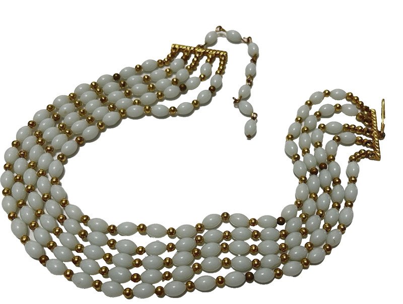Vintage Choker Necklace Light Blue Beads Gold Tone Spacers  # 73