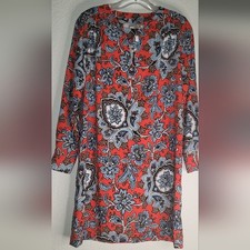 Ann Taylor LOFT Orange, Blue, and Brown Paisley Long-sleeve Shift Dress Sz S P